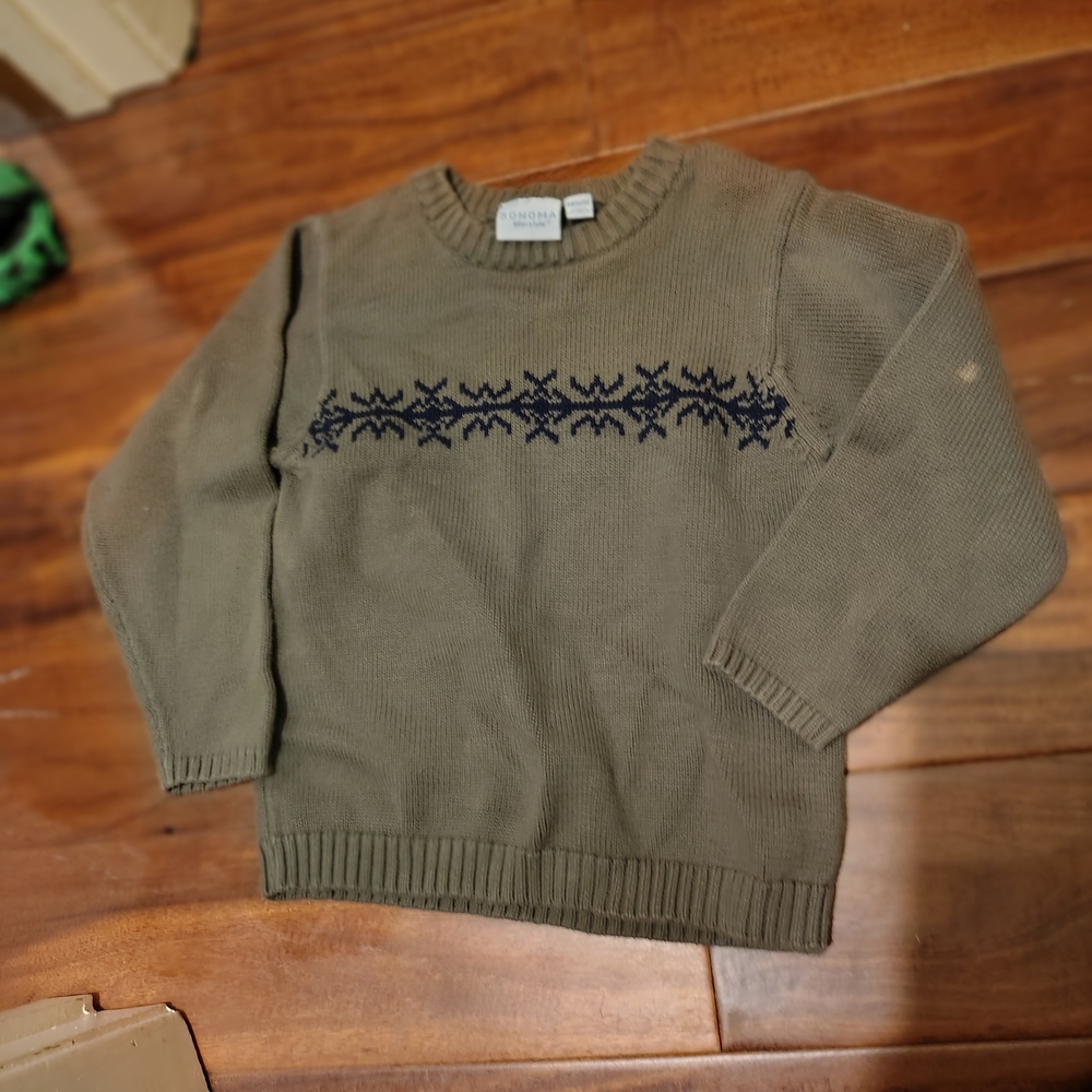 Khaki Sweater with Navy Design